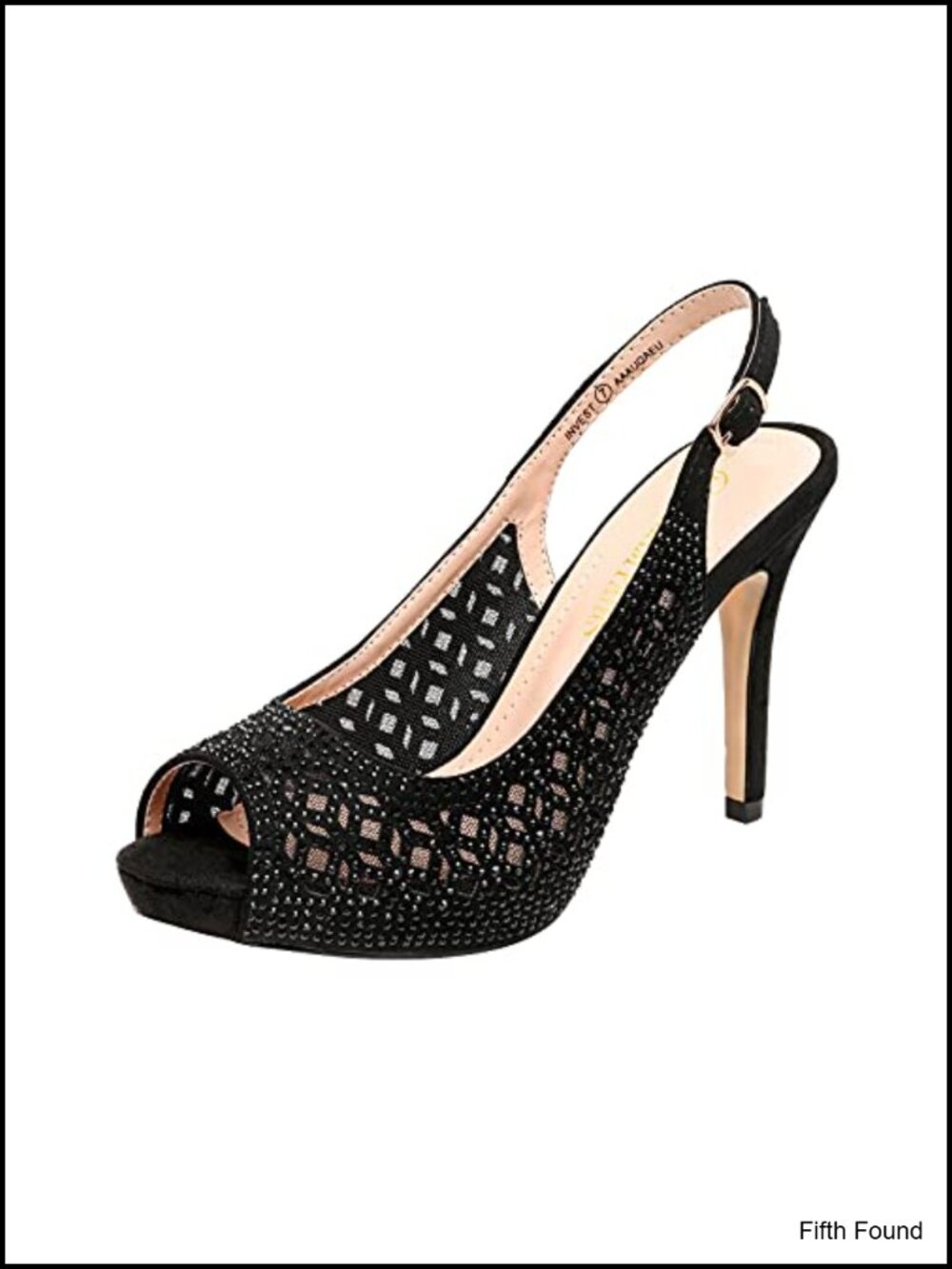 Platform Peep Toe Pump Heels Faux Suede Slingback Rhinestone Stiletto